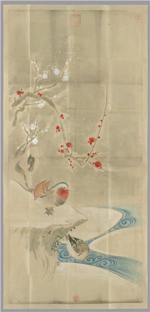 古画粉本梅花鸳鸯图轴纸本-63×131cm-未知-国画作品-第壹印像